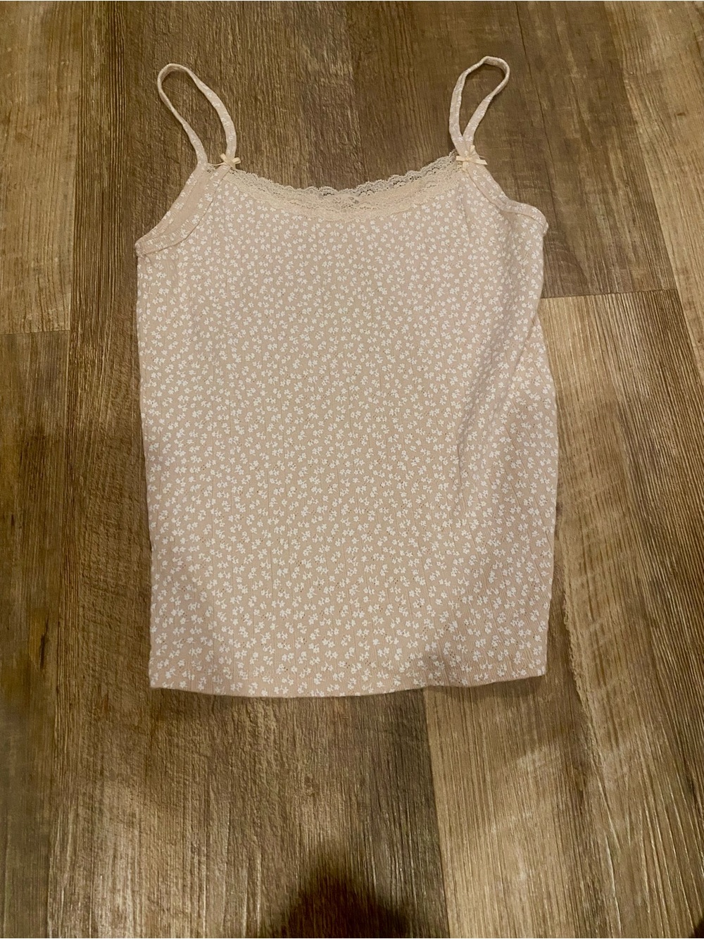 Brandy Melville Light Pink Floral Lace-Trim Tank Top